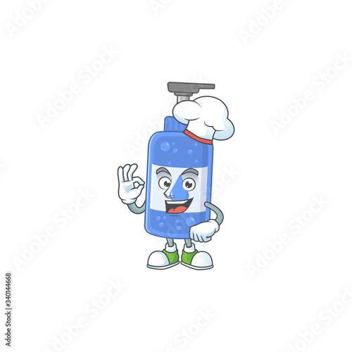 Handsanitizer cartoon design style proudly wearing white chef hat
