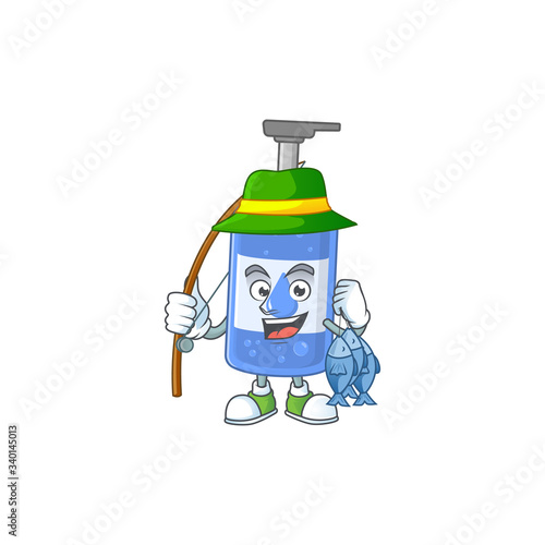 A Picture of handsanitizer fisher mascot design catch a fish