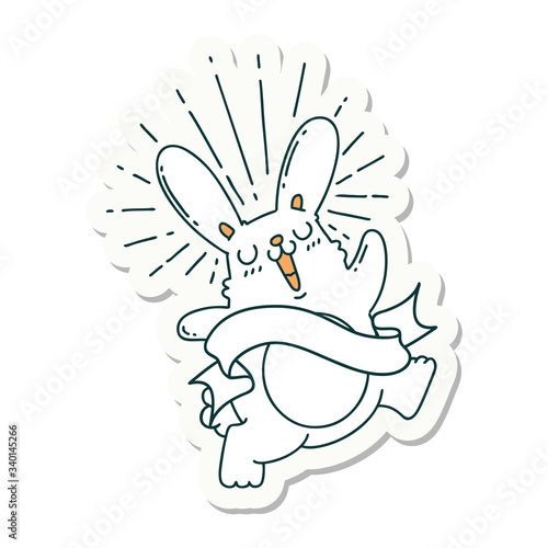 sticker of tattoo style prancing rabbit