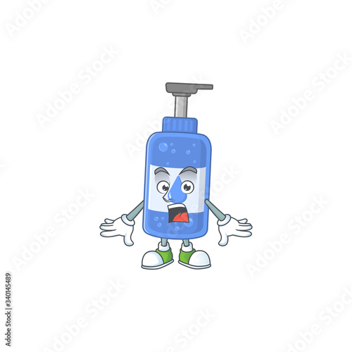 A cartoon design of handsanitizer showing an amazed gesture