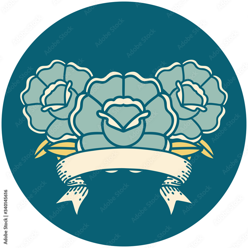 icon with banner of a bouquet of flowers icon with banner of a bouquet of flowers