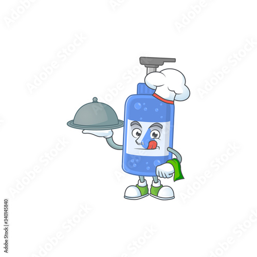 A handsanitizer chef cartoon design with hat and tray
