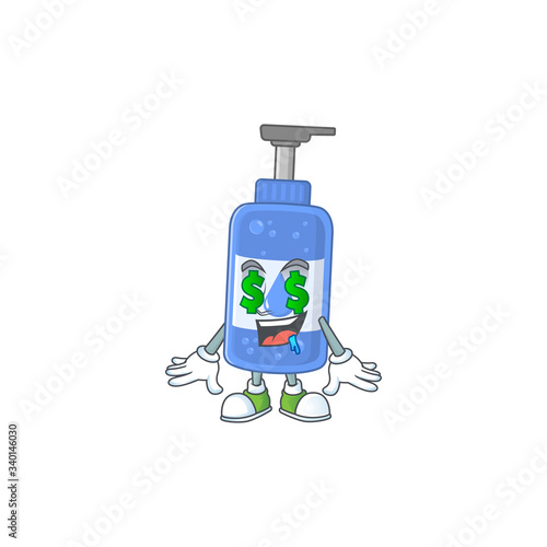 mascot character style of rich handsanitizer with money eyes