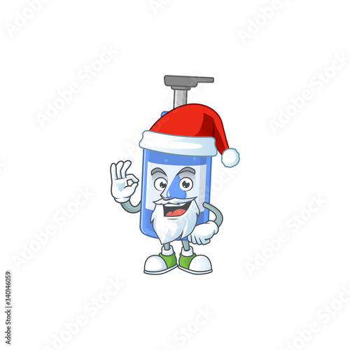 Friendly handsanitizer Santa cartoon character design with ok finger
