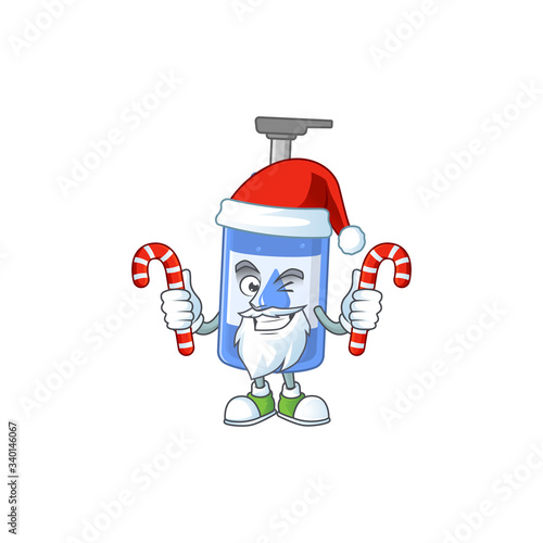 Handsanitizer humble Santa Cartoon character having candies