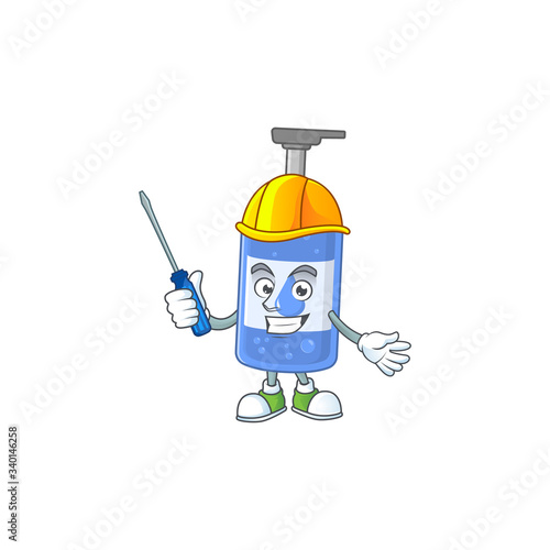 Smart automotive handsanitizer presented in mascot design style