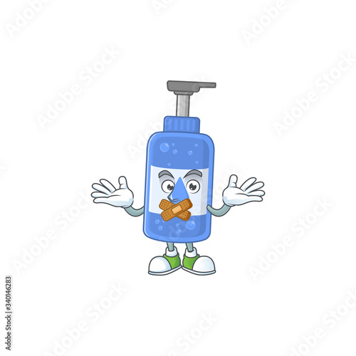 Handsanitizer mascot cartoon design with quiet finger gesture