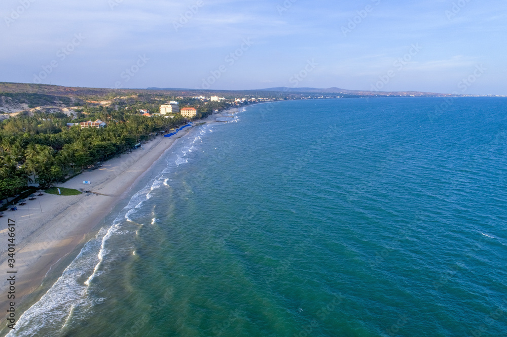 Aerial view of dawn on the Mui Ne beach, Phan Thiet, Binh Thuan, Vietnam. Aerial view of dawn on the Mui Ne beach, Phan Thiet, Binh Thuan, Vietnam.