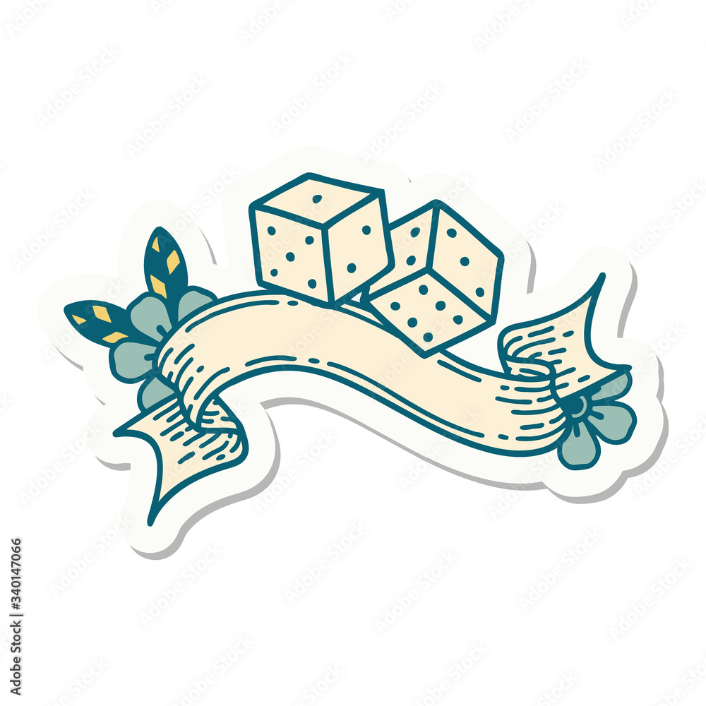 tattoo sticker with banner of lucky dice