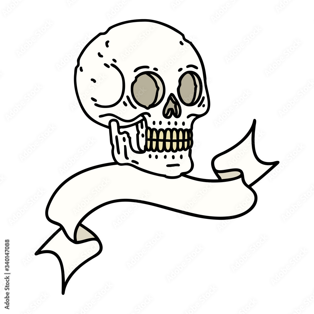 tattoo with banner of a skull tattoo with banner of a skull