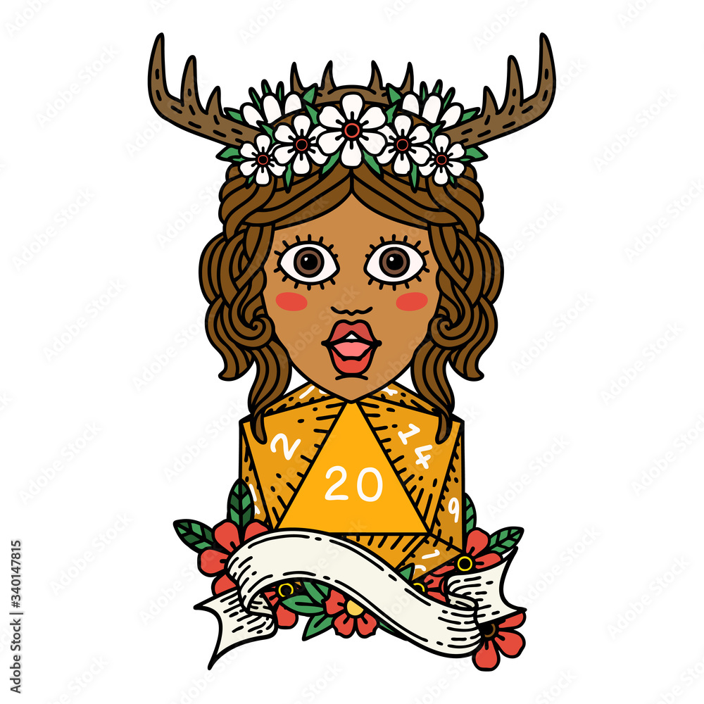 human druid with natural twenty dice roll illustration human druid with natural twenty dice roll illustration