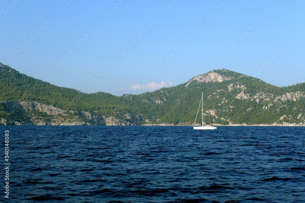 Yacht in the Aegean Sea off the coast of Turkey