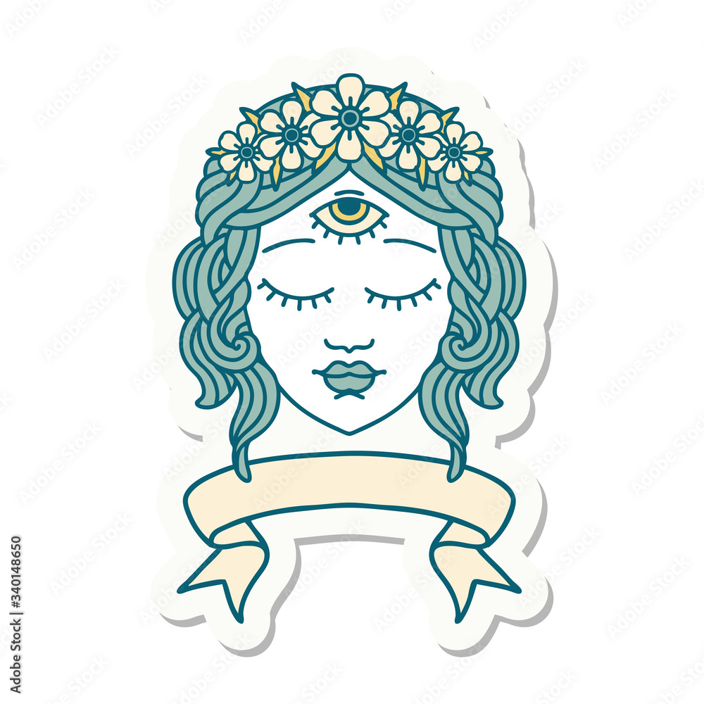 tattoo sticker with banner of female face tattoo sticker with banner of female face