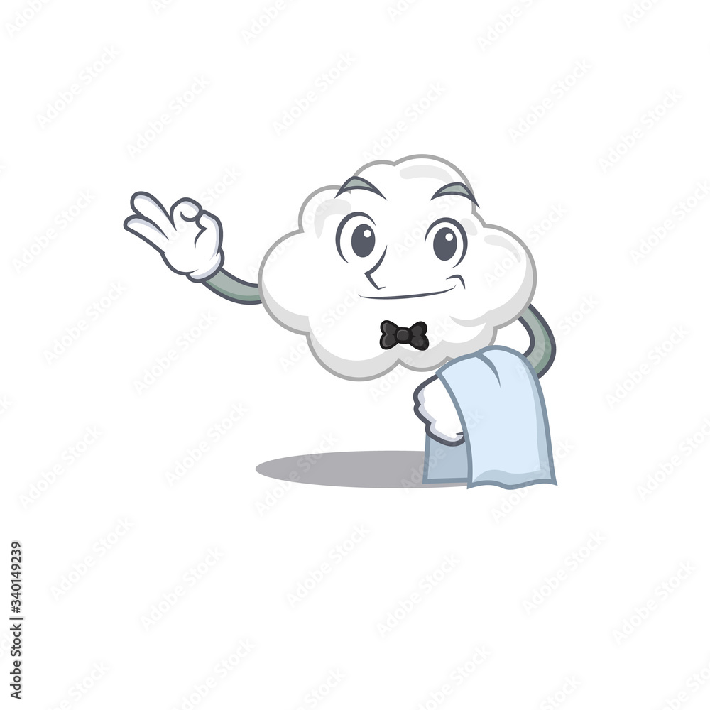 A cartoon character of white cloud waiter working in the restaurant A cartoon character of white cloud waiter working in the restaurant