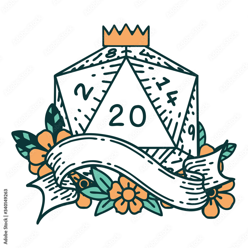 natural twenty D20 dice roll illustration natural twenty D20 dice roll illustration