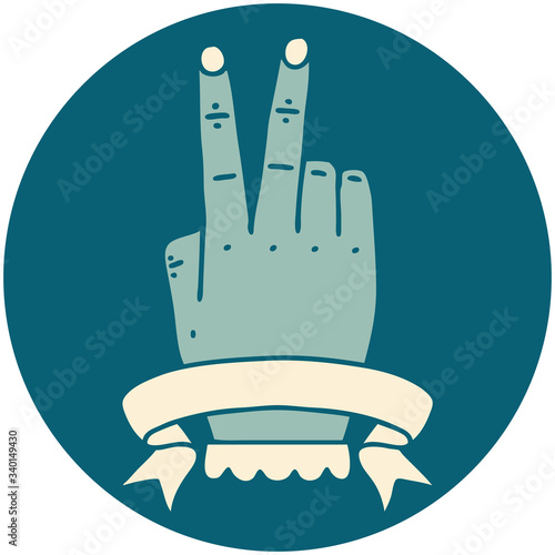 victory v hand gesture with banner illustration