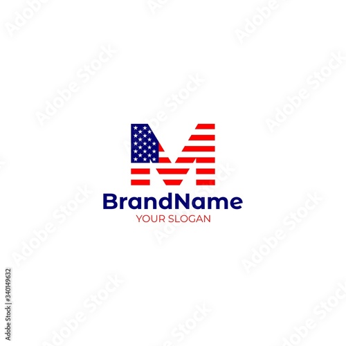 M American Flag Logo Design Vector