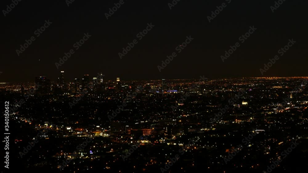 Downtown Los Angeles at night with traffic in California USA shot in 4k high resolution
