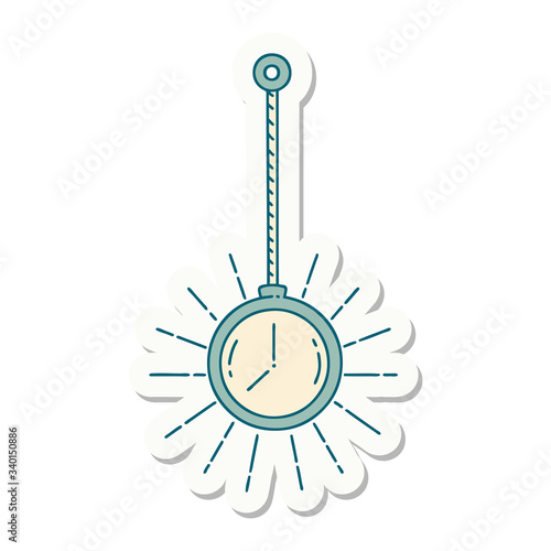 sticker of tattoo style gold pocket watch