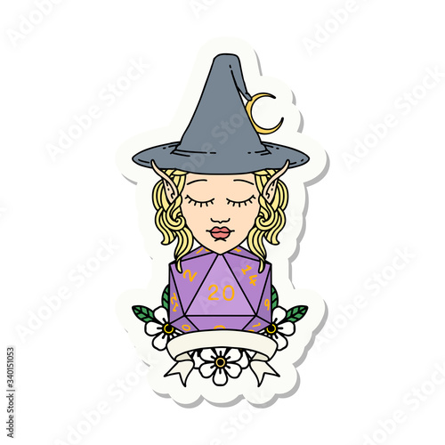 elf mage character with natural twenty dice roll sticker