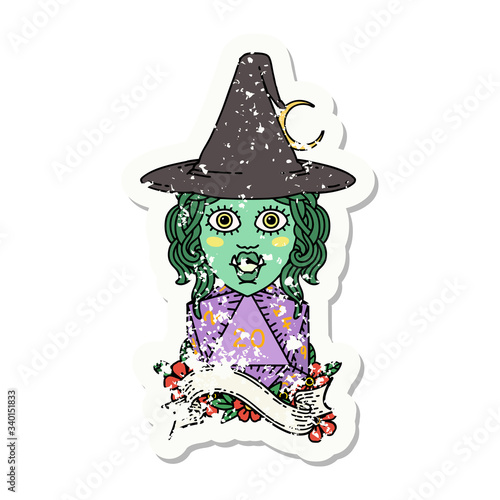 half orc mage with natural 20 dice roll grunge sticker