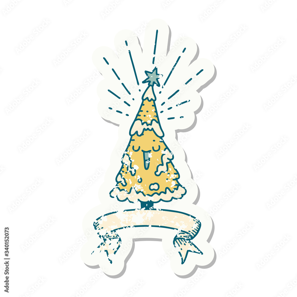 grunge sticker of tattoo style happy christmas tree grunge sticker of tattoo style happy christmas tree