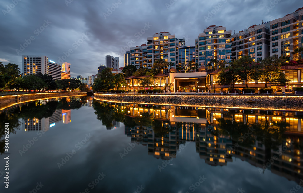 Robertson Quay, Singapore Mar 2020 blue hour at Robertson Quay