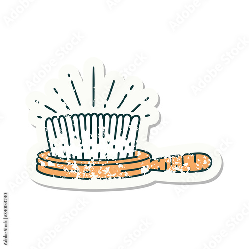 grunge sticker of tattoo style hairbrush