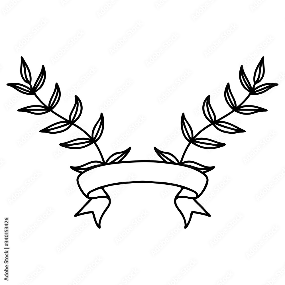 black linework tattoo with banner of leaves black linework tattoo with banner of leaves