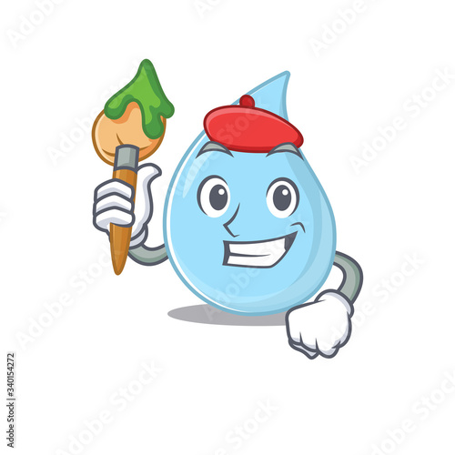 A creative raindrop artist mascot design style paint with a brush