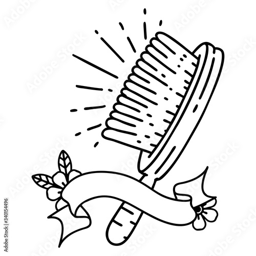 banner with black line work tattoo style hairbrush