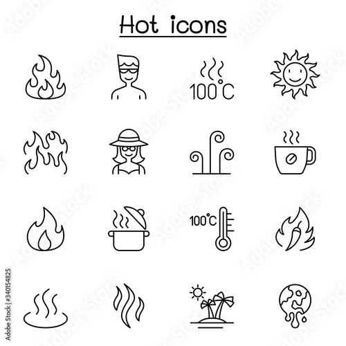 Hot icon set in thin line style
