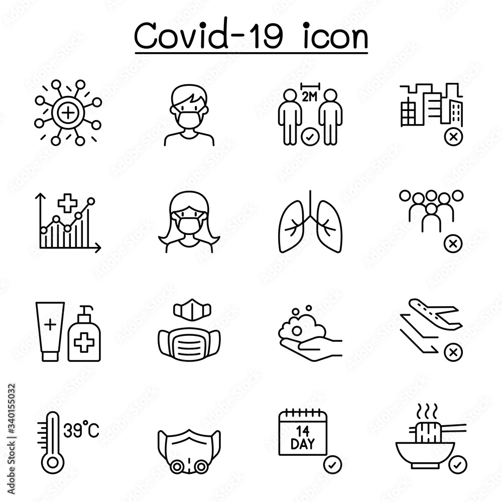Covid-19 icon set in thin line style