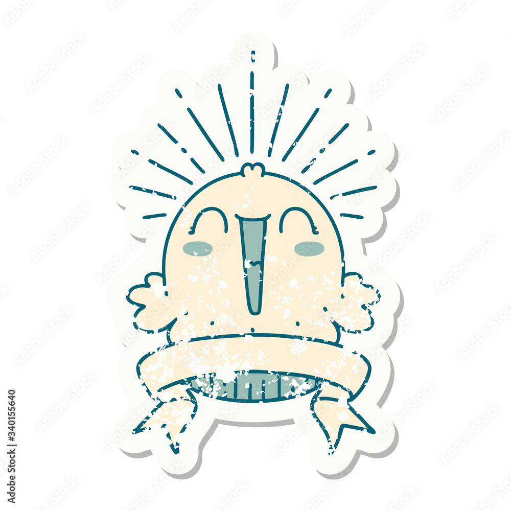 grunge sticker of tattoo style happy singing cupcake grunge sticker of tattoo style happy singing cupcake