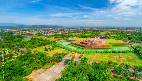 Aerial view of the Hue Citadel in Vietnam. Imperial Palace moat,Emperor palace complex, Hue Province, Vietnam © Hien Phung