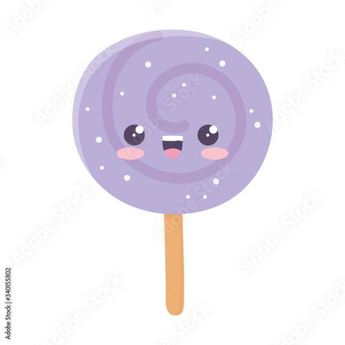 kawaii sweet candy in stick cute cartoon isolated icon