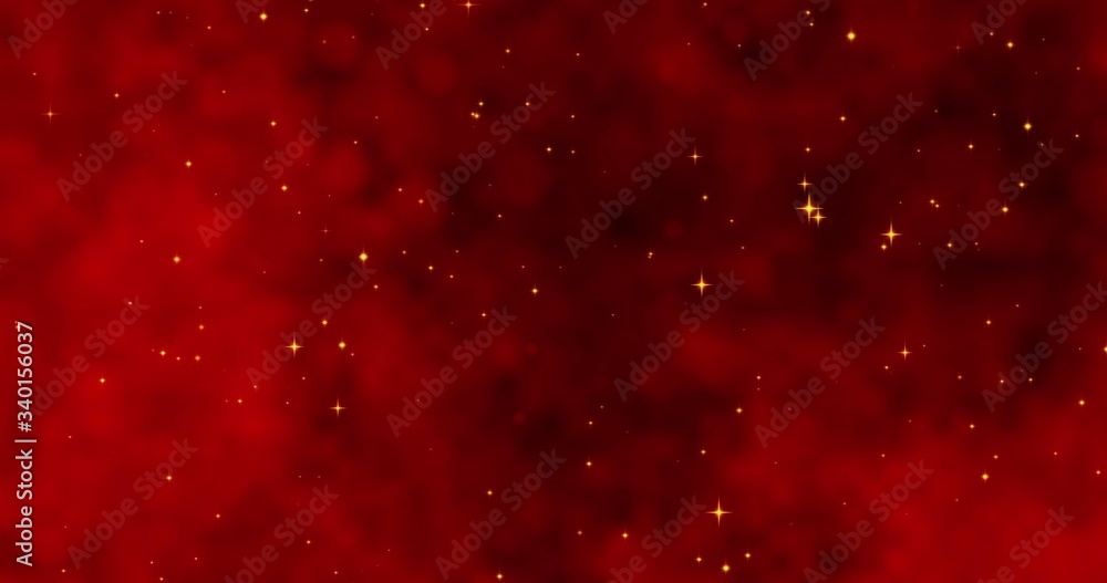 Red confetti snowflakes and bokeh lights on the red Merry Christmas background. Magical Happy new year texture. 3D renderinging 3D illustration