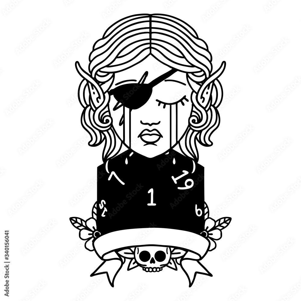 crying elf rogue character with natural one D20 roll illustration crying elf rogue character with natural one D20 roll illustration