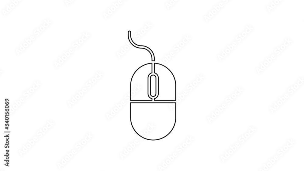 Black line Computer mouse icon isolated on white background. Optical with wheel symbol. 4K Video motion graphic animation Black line Computer mouse icon isolated on white background. Optical with wheel symbol. 4K Video motion graphic animation