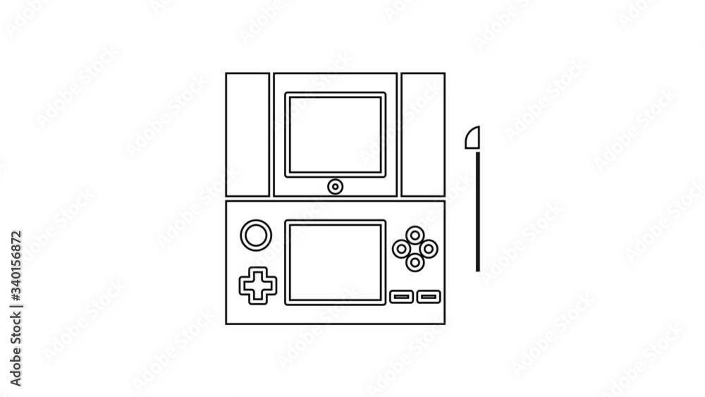 Black line Portable video game console icon isolated on white background. Gamepad sign. Gaming concept. 4K Video motion graphic animation Black line Portable video game console icon isolated on white background. Gamepad sign. Gaming concept. 4K Video motion graphic animation