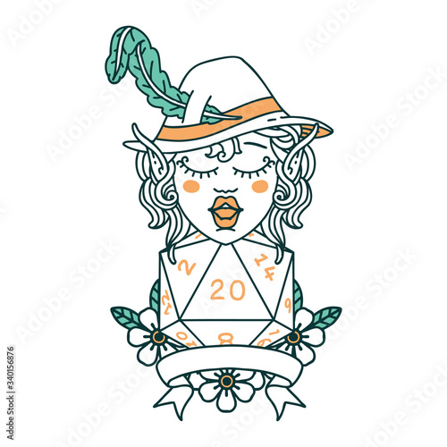 elf bard with natural twenty dice roll illustration