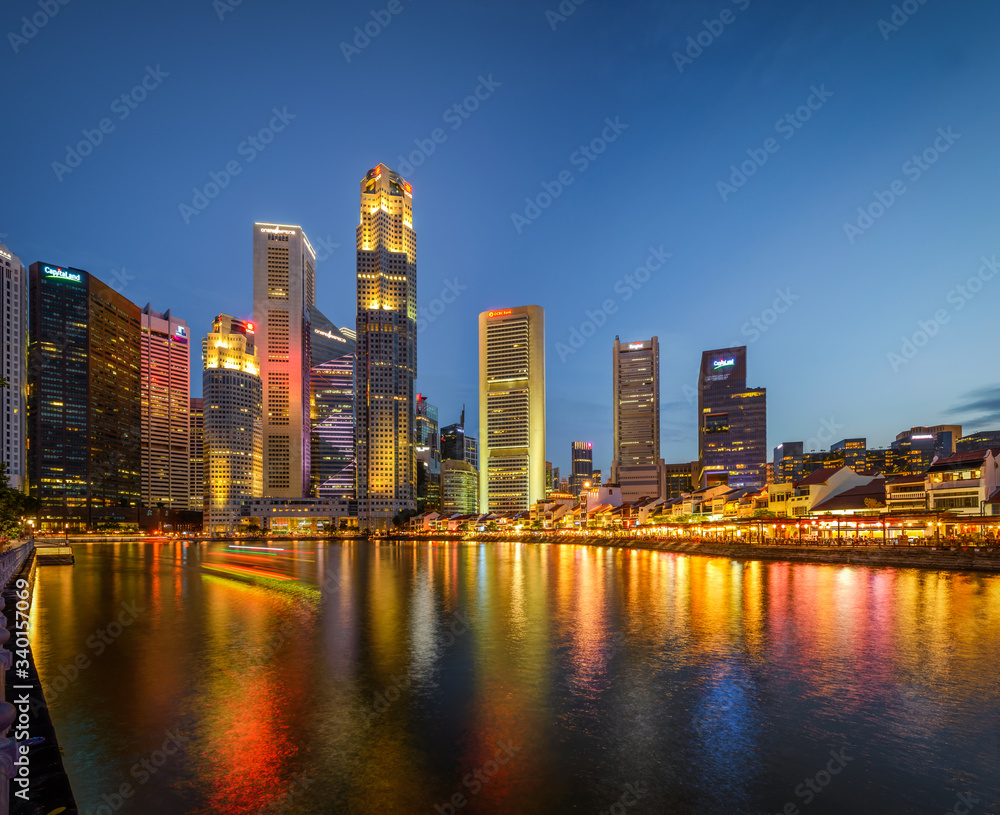 Boat quay, singapore 2019 Central business district at night with colorful lighting