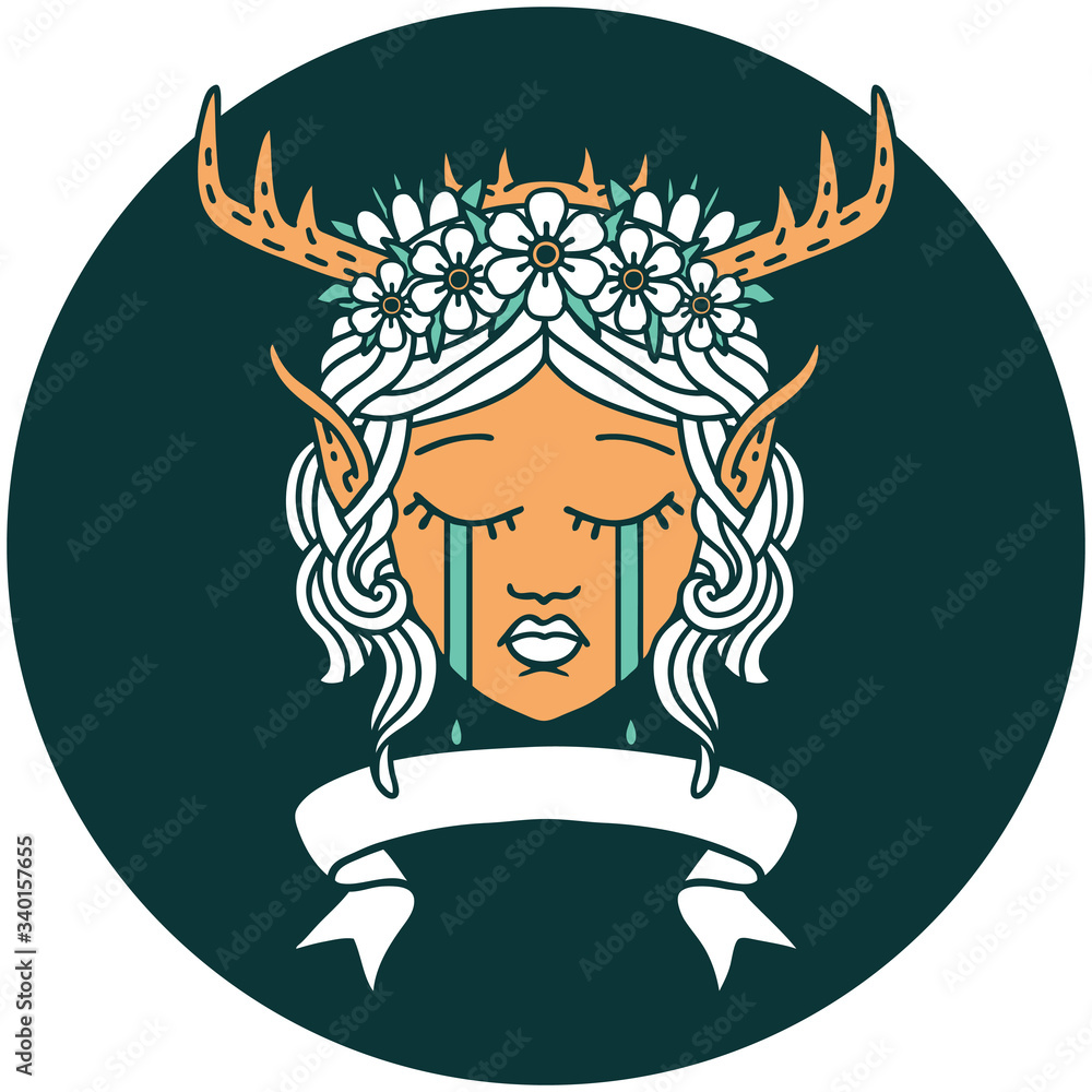 elf druid character face with banner icon elf druid character face with banner icon