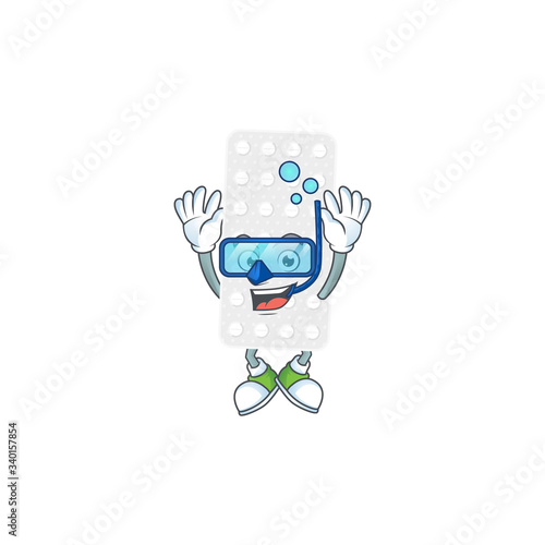 Mascot design concept of pills wearing Diving glasses
