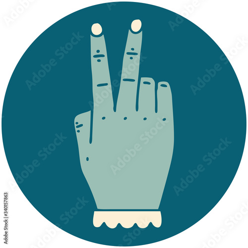 hand raising two fingers gesture icon