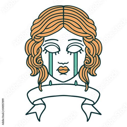 tattoo with banner of female face crying