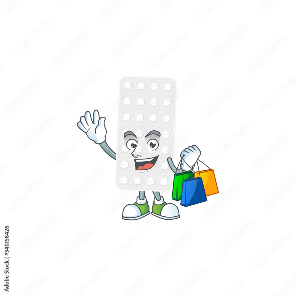cartoon character concept of rich pills with shopping bags cartoon character concept of rich pills with shopping bags