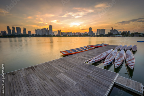 Singapore 2018 Sunset at Kallang Lake look from 
Water Sports Centre, Singapore sport hub photo