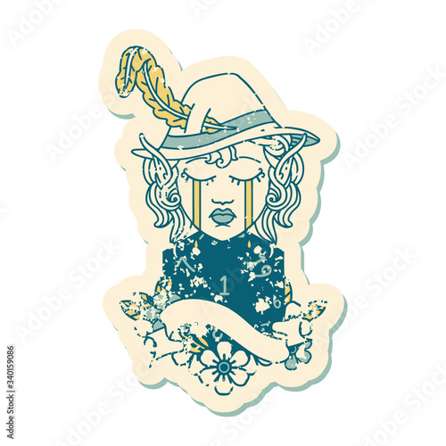 crying elf bard character face with natural one illustration