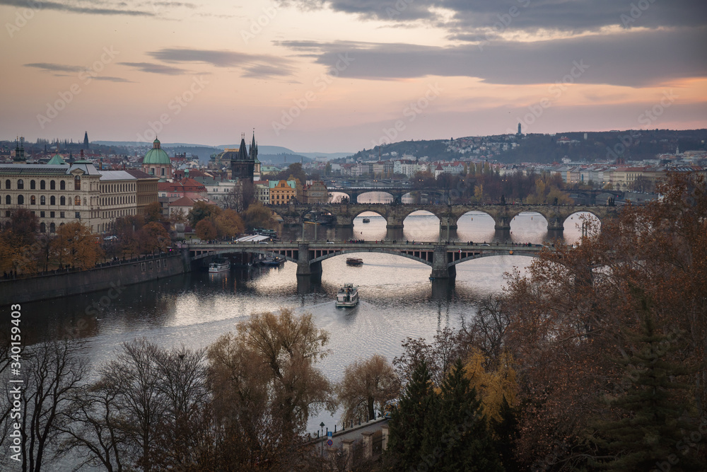 Vltava river and Charles bridge view from the mountain in Prague Vltava river and Charles bridge view from the mountain in Prague